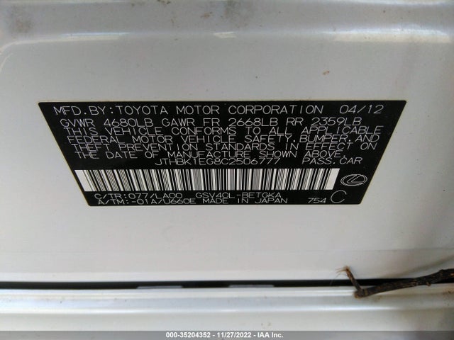 Lexus ES 350 2012 JTHBK1EG8C2506777 Image 9
