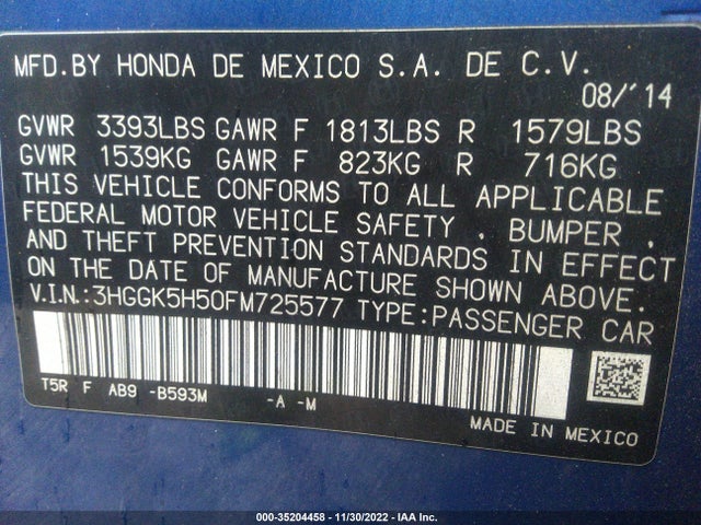 2015 Honda Fit, VIN: 3HGGK5H50FM725577