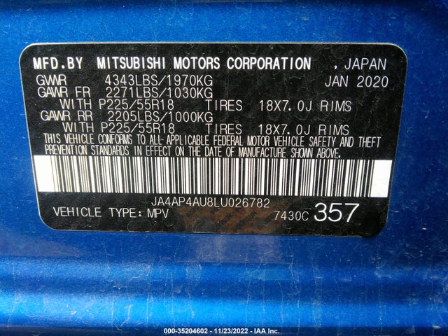 2020 MITSUBISHI OUTLANDER SPORT SE 2.0 VIN: JA4AP4AU8LU026782