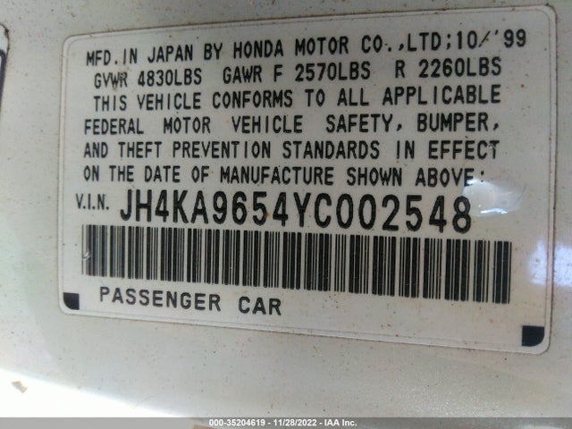 Acura RL 2000 JH4KA9654YC002548 Image 9