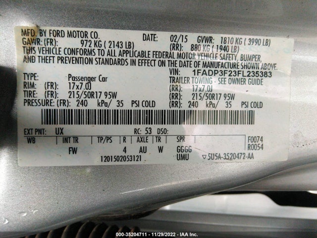 2015 Ford Focus, VIN: 1FADP3F23FL235383