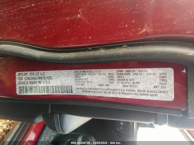 2021 Jeep Grand Cherokee, VIN: 1C4RJKAG7M8151629