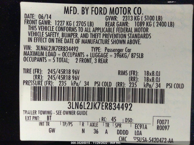 Lincoln MKZ 2014 3LN6L2JK7ER834492 Image 10