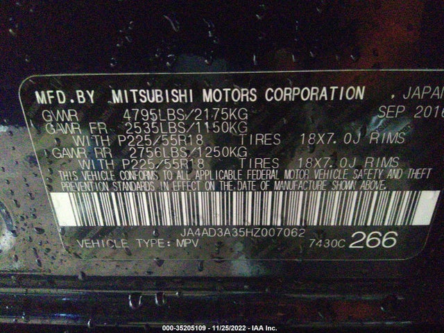 JA4AD3A35HZ007062 Mitsubishi Outlander Se/sel