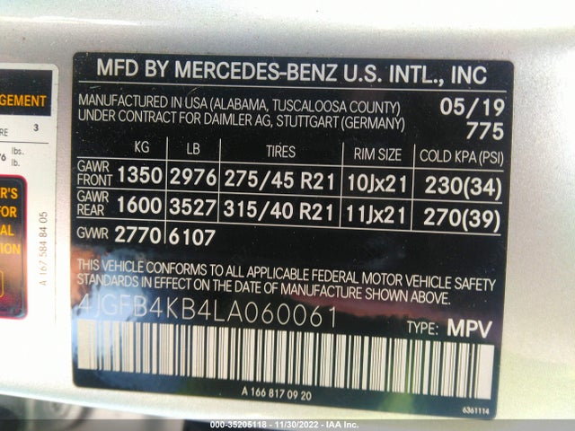 2020 Mercedes-Benz GLE-Class, VIN: 4JGFB4KB4LA060061