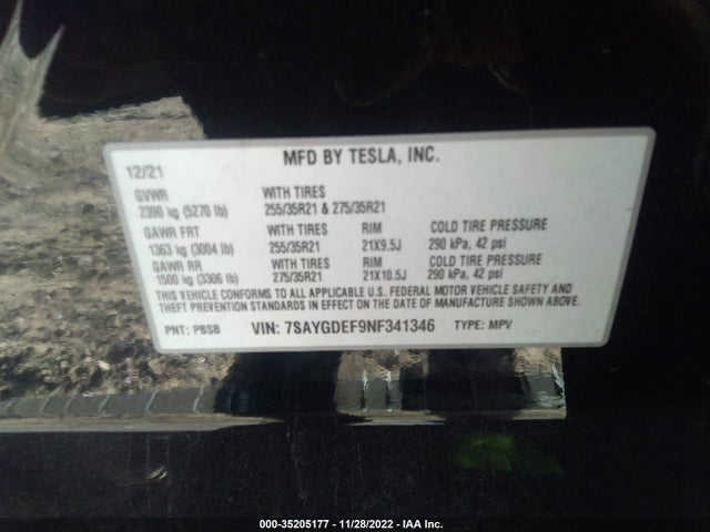 Tesla Model Y Performance 2022 7SAYGDEF9NF341346 Image 9