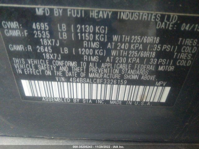 4S4BSALC8F3326159 Subaru Outback 2.5i Limited