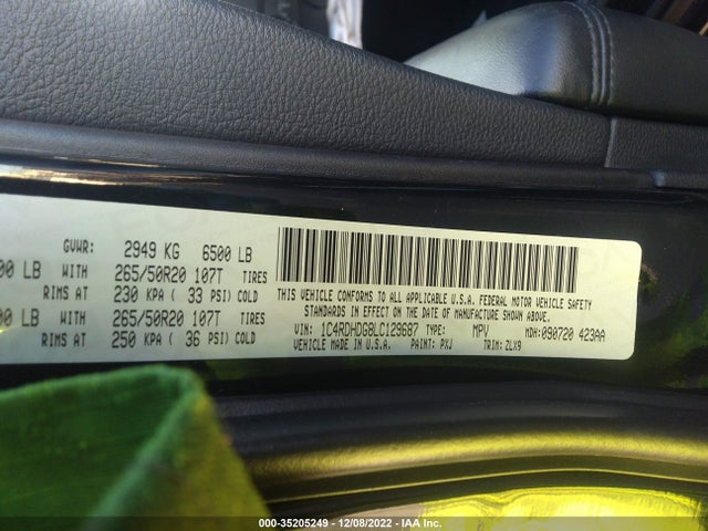 2020 Dodge Durango, VIN: 1C4RDHDG8LC129687