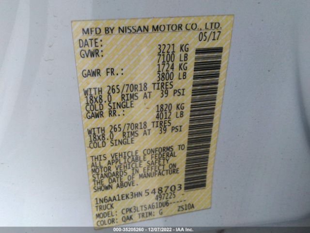 1N6AA1EK3HN548703 Nissan TITAN SV