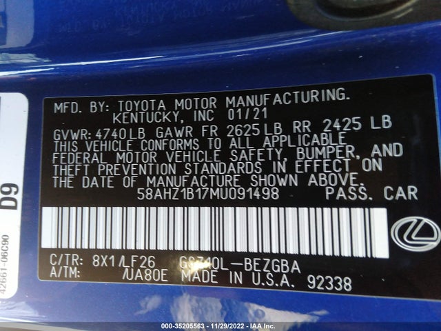 58AHZ1B17MU091498 Lexus Es Es 350 F Sport