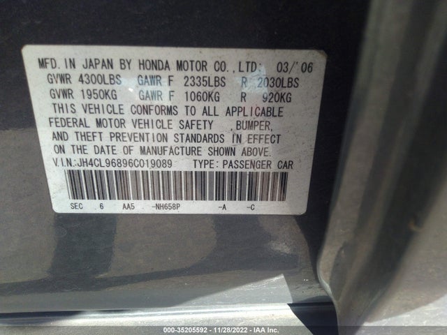 2006 ACURA TSX VIN: JH4CL96896C019089