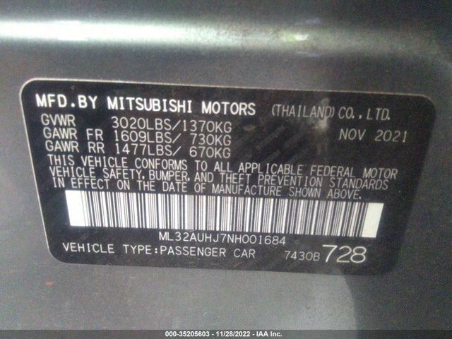 ML32AUHJ7NH001684 Mitsubishi Mirage Es/le