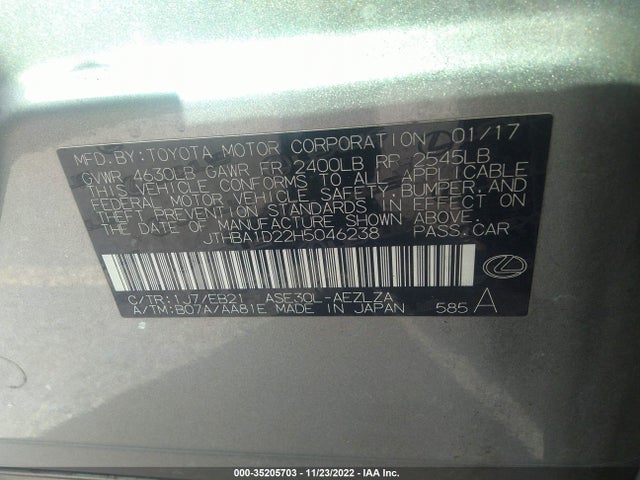 Lexus IS 2017 JTHBA1D22H5046238 Image 11