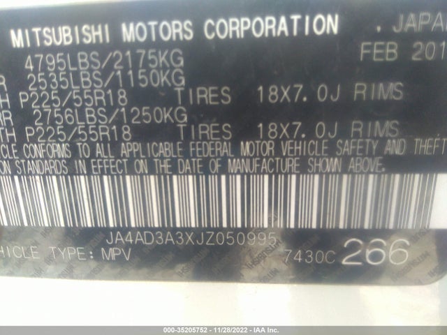 JA4AD3A3XJZ050995 Mitsubishi Outlander Se/sel/le