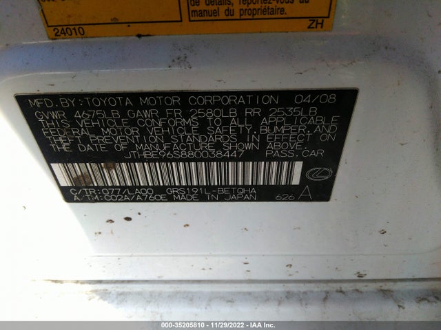 JTHBE96S880038447 Lexus GS 350