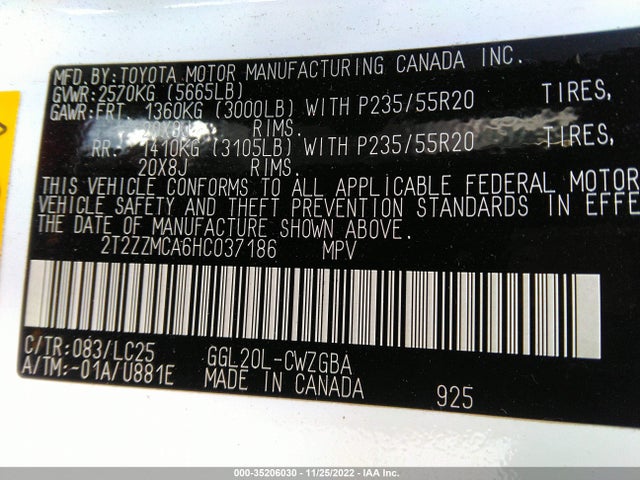 2T2ZZMCA6HC037186 Lexus Rx Rx 350