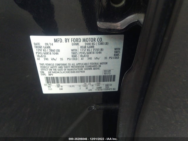 2014 FORD EDGE SEL VIN: 2FMDK3JC0EBB30769