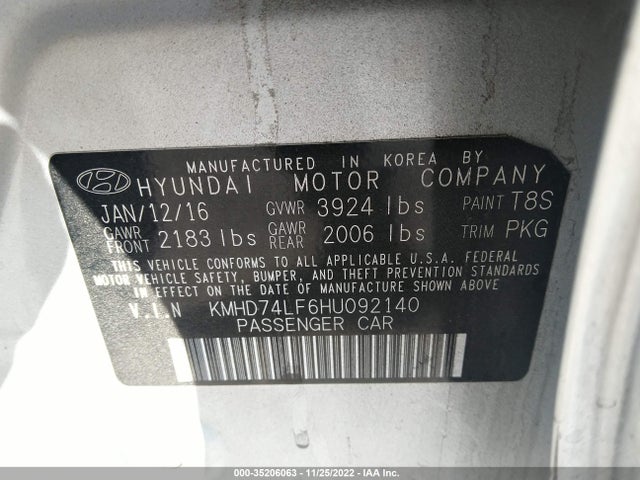 Hyundai ELANTRA SE 2017 KMHD74LF6HU092140 Image 9