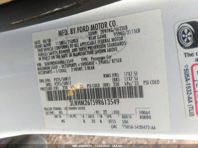 Lincoln MKZ 2009 3LNHM26T59R613549 Image 10