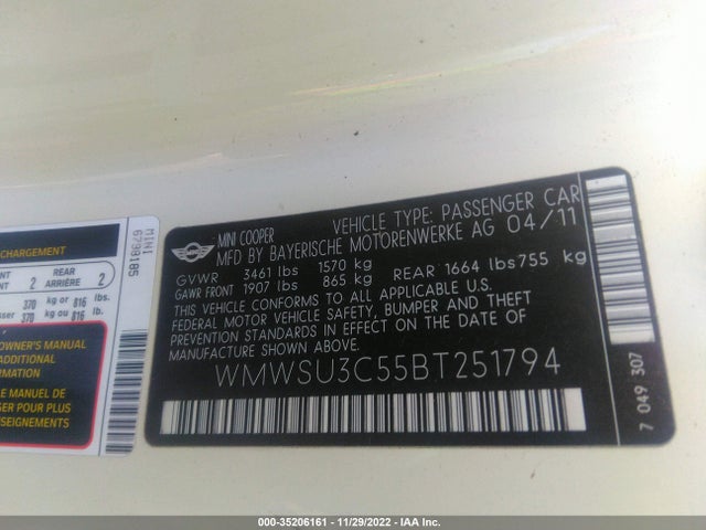WMWSU3C55BT251794 Mini COOPER HARDTOP