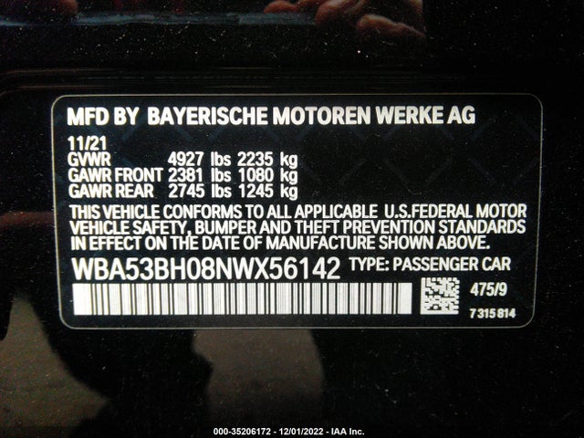 BMW 5 Series 530i 2022 аукцион фото
