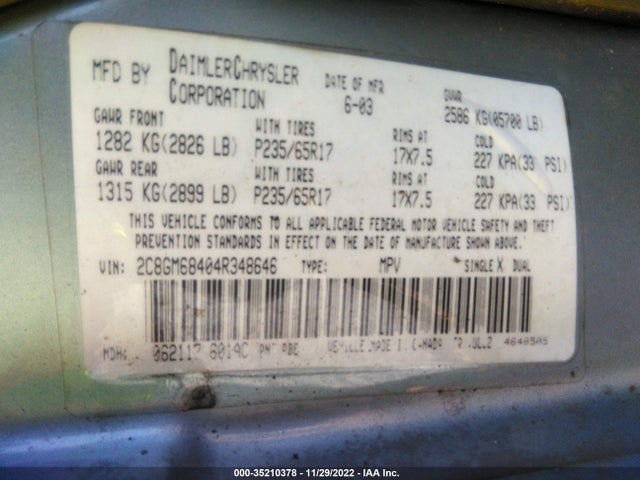 Chrysler Pacifica 2004 2C8GM68404R348646 Image 10