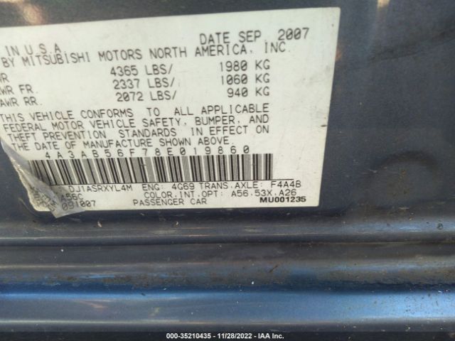 2008 MITSUBISHI GALANT 4A3AB56F78E019860 Photo 8