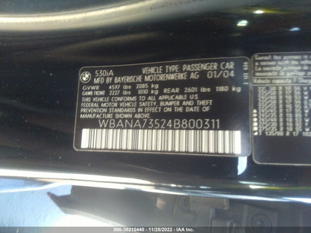 2004 BMW 5 SERIES/5-SERIES 530I VIN: WBANA73524B800311