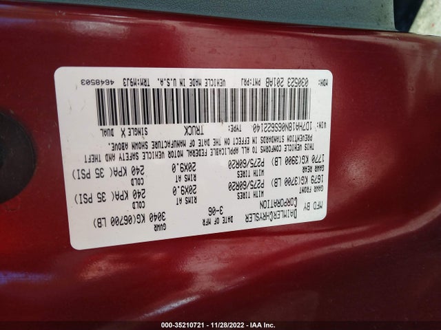 2006 DODGE RAM 1500 SLT VIN: 1D7HA18N06S622140