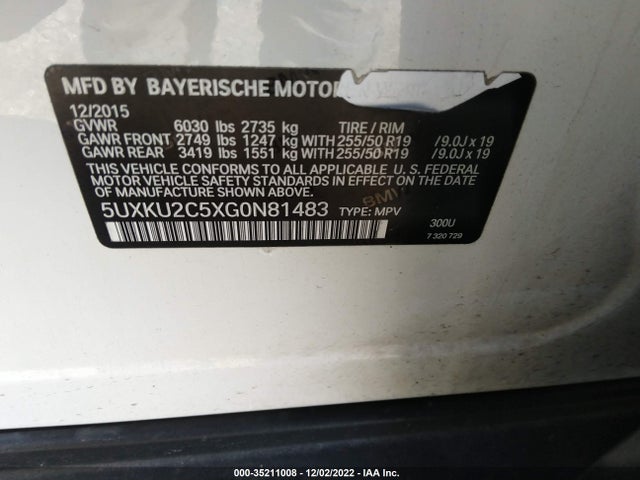 2016 BMW X6, VIN: 5UXKU2C5XG0N81483