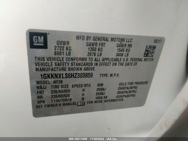 1GKKNXLS6HZ303859 GMC Acadia Denali