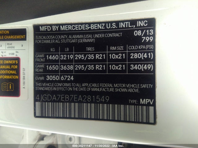 2014 MERCEDES-BENZ M-CLASS ML 63 AMG VIN: 4JGDA7EB7EA281549