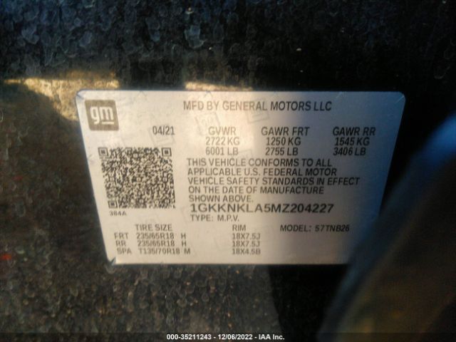 1GKKNKLA5MZ204227 GMC ACADIA SLE