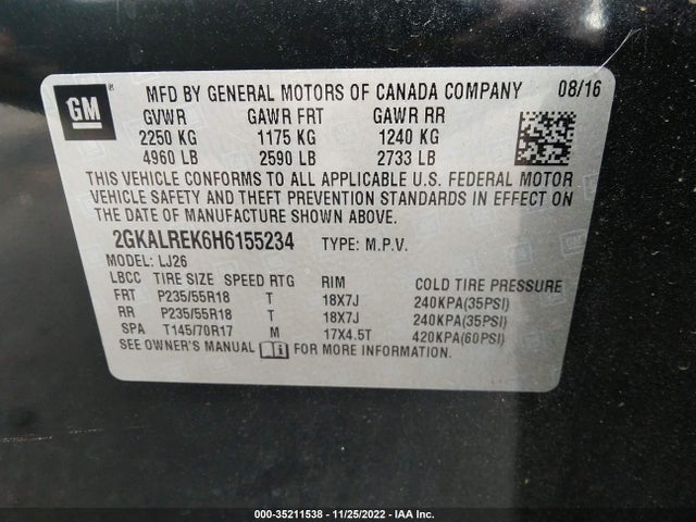 2017 GMC TERRAIN DENALI VIN: 2GKALREK6H6155234