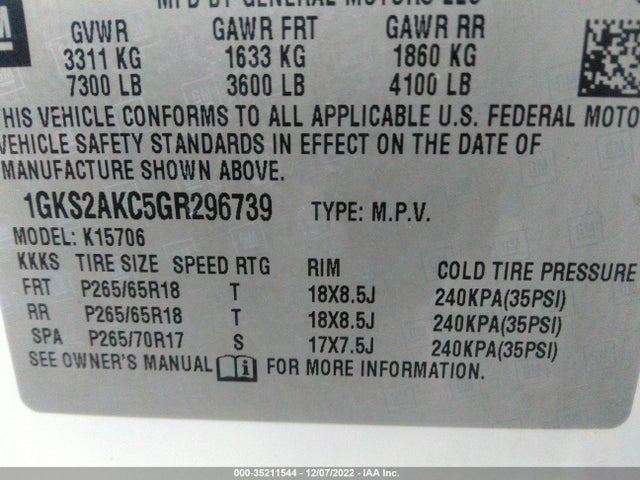 2016 GMC Yukon, VIN: 1GKS2AKC5GR296739