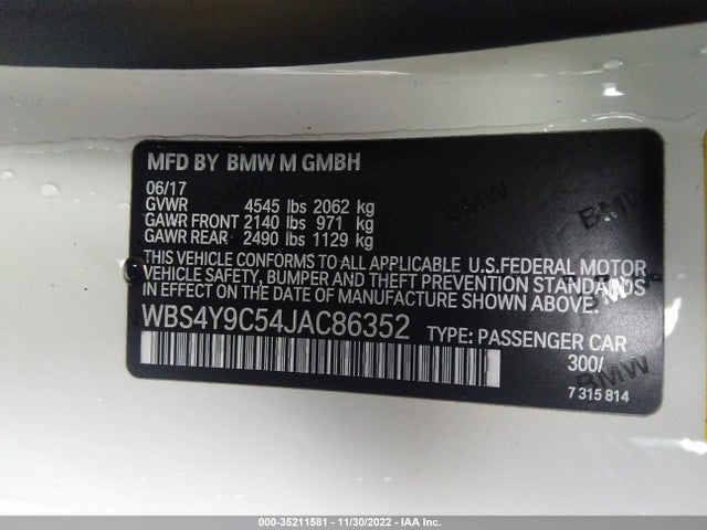 2018 BMW M4, VIN: WBS4Y9C54JAC86352