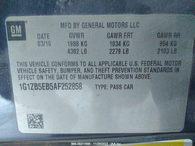 2010 CHEVROLET MALIBU LS W/1LS VIN: 1G1ZB5EB5AF252858