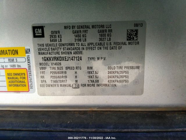 1GKKVRKDXEJ147124 GMC ACADIA SLT