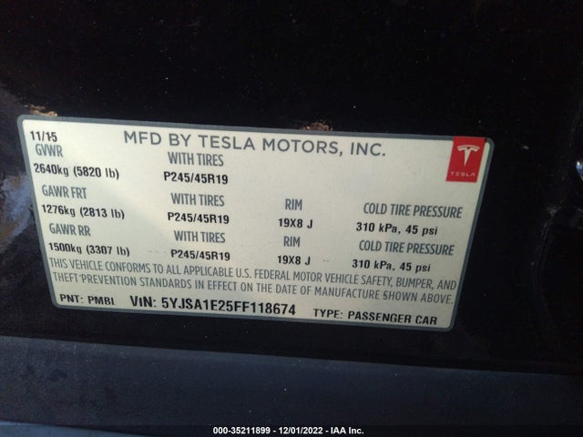 Tesla Model S 85d/70d/90d/p90d 2015 5YJSA1E25FF118674 Image 10