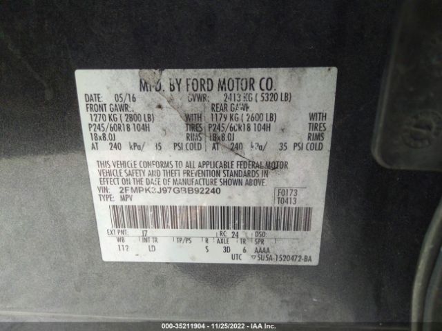 2016 FORD EDGE 2FMPK3J97GBB92240 Photo 8