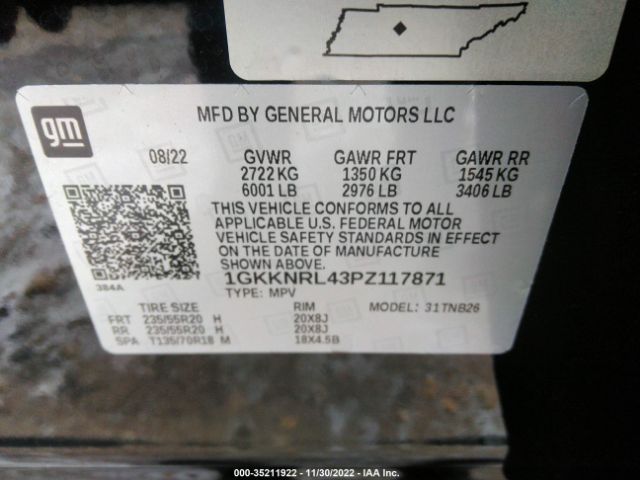 1GKKNRL43PZ117871 GMC ACADIA SLE