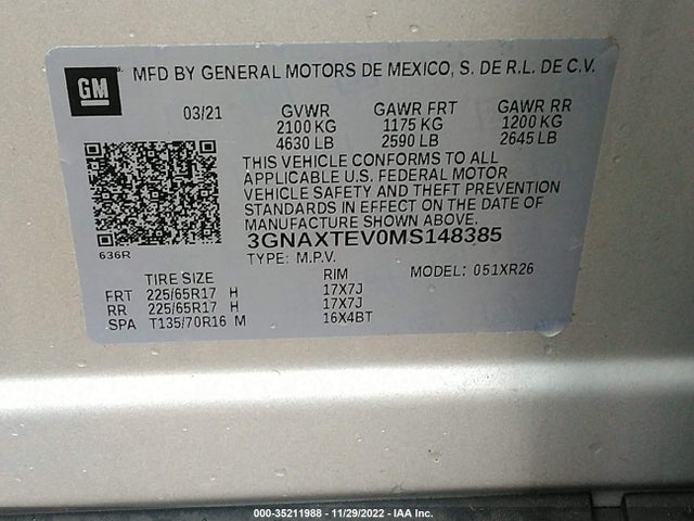 Chevrolet EQUINOX LT 2021 3GNAXTEV0MS148385 Image 9