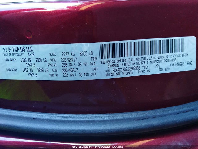 2018 Chrysler Pacifica, VIN: 2C4RC1BG2JR287850