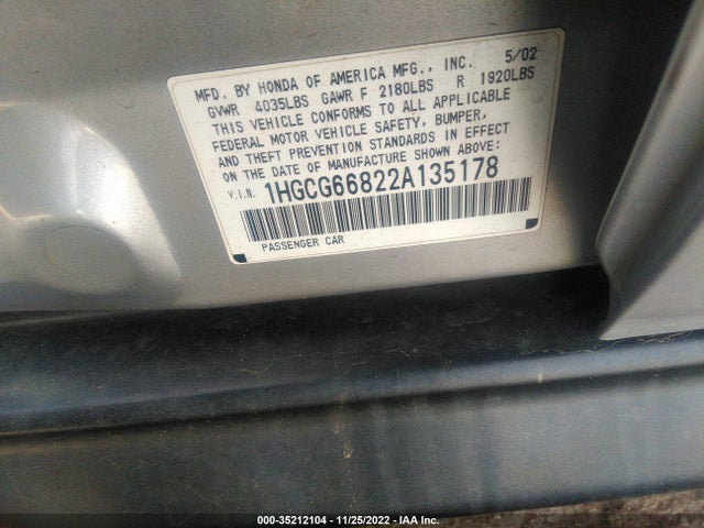 2002 HONDA ACCORD SDN 1HGCG66822A135178 Photo 8