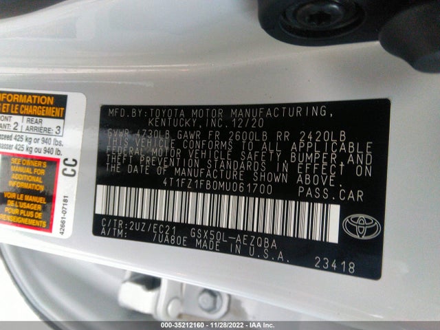 2021 Toyota Avalon, VIN: 4T1FZ1FB0MU061700