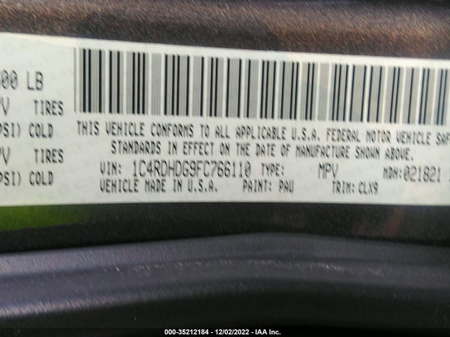 2015 Dodge Durango, VIN: 1C4RDHDG9FC766110