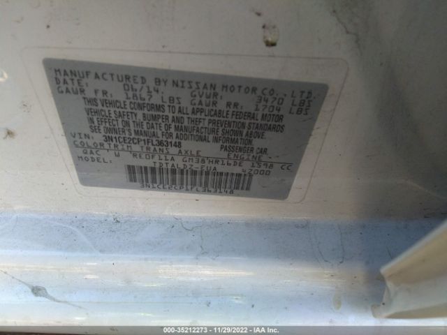 3N1CE2CP1FL363148 Nissan Versa Note S/s Plus/sv/sr/sl