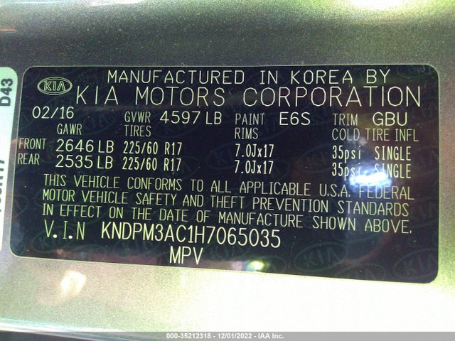 2017 Kia Sportage, VIN: KNDPM3AC1H7065035