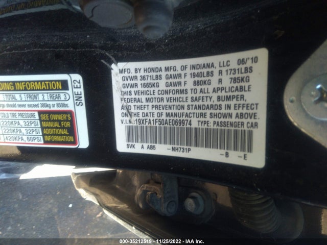 2010 HONDA CIVIC SDN LX VIN: 19XFA1F50AE069974