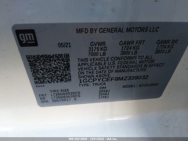 Chevrolet Silverado 1500 Custom Trail Boss 2021 1GCPYCEF8MZ339032 Image 9